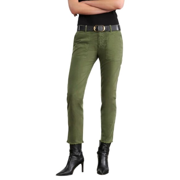Nili Lotan Jenna Cropped Crop Pants Womens 10 Green Cotton Raw Hem High Rise - Picture 1 of 15